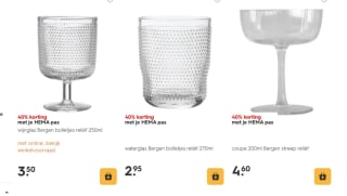 40% korting op Bergen glazen bij de Hema