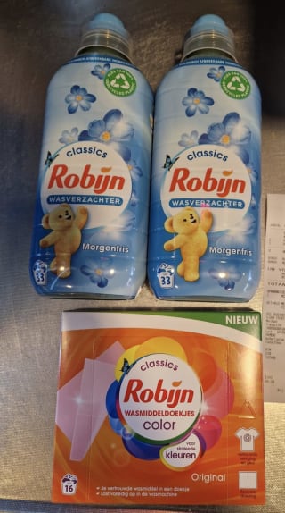 Gratis wasmiddeldoekjes twv €9,99 en 1+1 gratis op Robijn