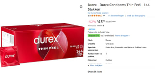 Durex Condooms Thin Feel - Extra Dun - 144 stuks voor €43,19 bij Amazon