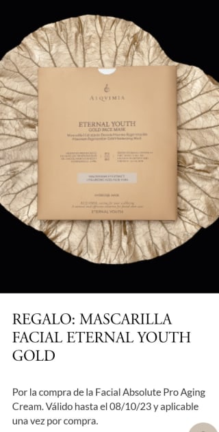Regalo Mascarilla Facial Eternal Youth Gold con compra.