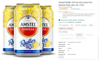 Amstel Radler 0,0 Cerveza Limon Sin Alcohol Pack Lata, 24 x 33cl por 8,98€