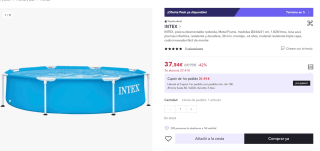 Piscina tubular redonda Metal Frame Ø244 cm INTEX por 37,54€ (25,54€ usuario nuevo)