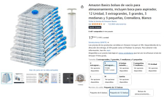 Basics 12 bolsas vacío almacenamiento, incluyen boca para aspirador, 3 extragrandes, 3 grandes, 3 medianas y 3 pequeñas por 17,04€