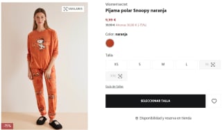 Pijama polar Snoopy para Mujer por 9.99€