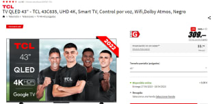 TV QLED 43" TCL 43C635 por 309€