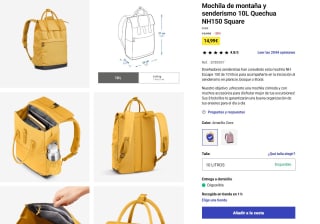 Mochila de montaña y senderismo 10L Quechua NH150 Square por solo 14,99€