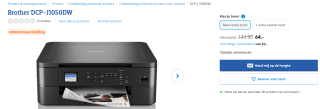 Brother DCP-J1050DW all-in-one A4 inkjetprinter met wifi (3 in 1) voor €64 bij Coolblue