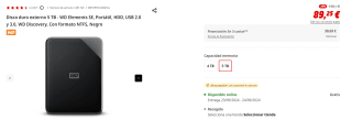 Disco duro externo 5 TB WD Elements SE, Portátil, HDD, USB 2.0 y 3.0 por 89,25€