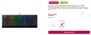 Teclado Gamer Razer Cynosa V2 por $500 en Office Depot