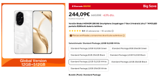 Honor 200 5G de 12GB/512GB por 244,09€