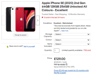 Gather an Apple iPhone SE (2020) from eBay as low as £116.10
