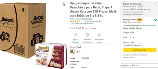 Pañales Huggies Etapa 1 - 240 unidades por $1,017.48 en Amazon