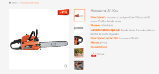 Motosierra 16" 40cc por $1,890 en Evans