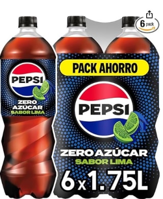 Pepsi zero Lima Refresco de cola con cero azúcar y cero calorías, packs de 6 botellas de 1.75 litros 6,73€