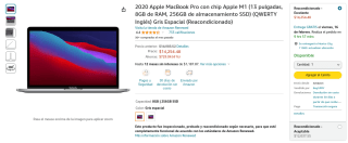 Macbook Pro M1 2020 13" Reacondicionada por $14,254 en Amazon