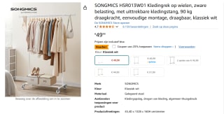 SONGMICS Kledingrek op wielen voor €37,49 bij Amazon