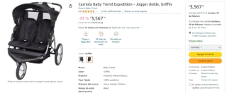 Carriola Griffin Baby Trend Expedition Jogger Doble por $3,567 en Amazon