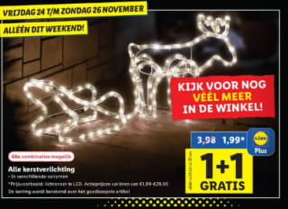 Alle kerstverlichting 1+1 gratis bij Lidl van 24 t/m 26 november