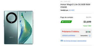 Descuento Elektra: Honor Magic5 Lite 5G 256GB por $3,145 con PayPal