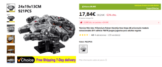 Bloques construcción Millennium Falcon Starship 921 piezas por 17,50€