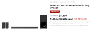 Teatro en Casa con Barra Sony HT-S20R por $5,499 en Elektra