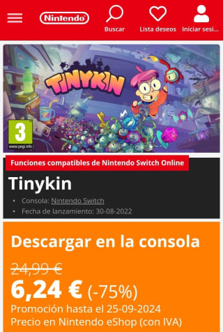 Tinykin Nintendo Switch por 6,24€.