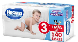 Pañales Huggies UltraConfort 40 piezas 7 a 10 kg por $196