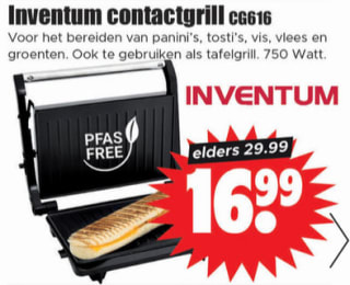 Inventum contactgrill CG616 voor €16,99 bij Dirk