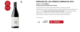 6 Botellas de Parajes de los Vidrios Garnacha 2018 por