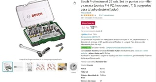 Set de puntas atornillar y carraca marca Bosch Professionnal 27 uds. por 13,99