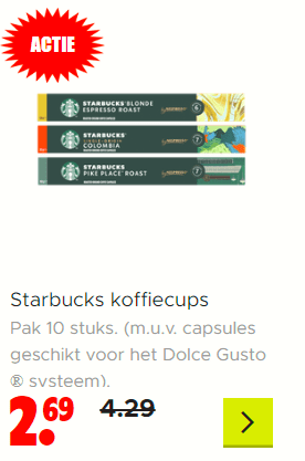 Starbucks koffiecups Pak van 10 stuks voor €2,69 bij Dirk