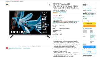 Television INFINITON LED INTV-32N310-32" HD Ready 300Hz por 119,98€