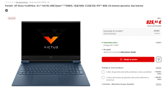 Portátil gaming HP Victus 16-s0016ns con AMD Ryzen 7 7840HS, 16GB RAM, 512GB SSD por 825,62€