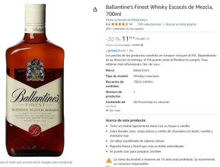 Ballantine's Finest Whisky Escocés de Mezcla, 700ml por 11,50€