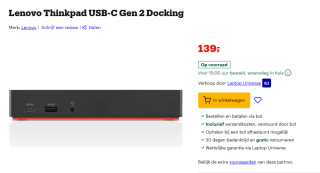 Lenovo 40AS0090EU Thinkpad USB-C Dock Gen 2 voor €139 bij Bol