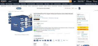 Lot de 12 tubes de dentifrice Oral-B Pro-expert Advanced Science Extra - 12 x 75 ml à 12,98€