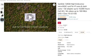 Shop a SanDisk 128GB High Endurance microSDXC card from Amazon for £11.99