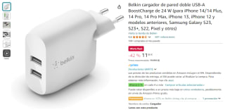 Belkin cargador de pared doble USB-A BoostCharge de 24W por 11,50€