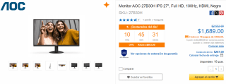 Monitor AOC 27B30H IPS 27" por $1,689 | Descuento CyberPuerta