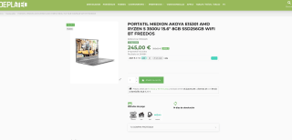 Portátil MEDION AKOYA E15301 AMD RYZEN 5 3500U 15.6" 8GB SSD256GB WIFI BT FREEDOS por 245€