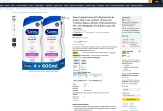 Pack 4 Unidades de 600ml Gel de Ducha Sanex Cuidado Experto Pro Hydrate por 7,60€