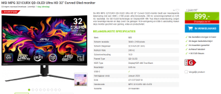 MSI MPG 321CURX QD-OLED Ultra HD 32" Curved Oled monitor voor €899 bij Megekko