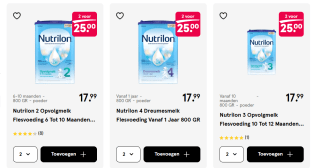 Nutrilon peuter/dreumes en/of opvolgmelk 2 voor €25 bij de Etos