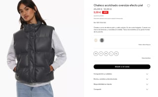 Chaleco acolchado oversize efecto piel para Mujer por 9.99€
