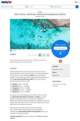 20€ o menos Vuelos por España ida/vuelta.