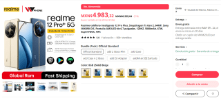 Realme 12 Pro Plus 8GB 256GB por $4,322 en AliExpress