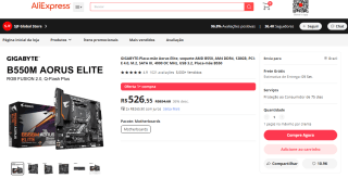 Placa-mãe da GIGABYTE, modelo Aorus Elite AMD B550 - R$ 526,55