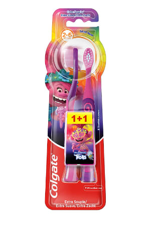 Colgate Cepillo de Dientes Extra Suave, Minions o Trolls, Niños 2-6 Años con Dientes de Leche, 2 Uds por 2.42€
