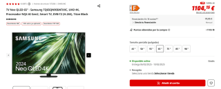 TV Neo QLED 65" Samsung TQ65QN90DATXXC, UHD 4K por 1.011€