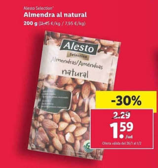 Alesto Almendra Natural 200 gramos por 1,59€